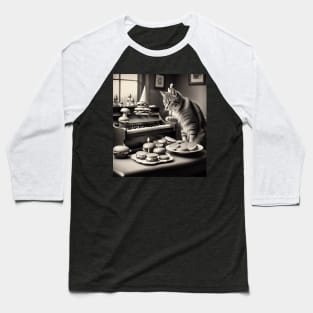 piano playing cat with burgers on his birthday Baseball T-Shirt